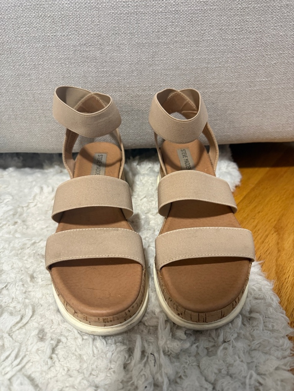 Steve Madden Bandi Neutral Beige Elastic Strap Platform Sandals